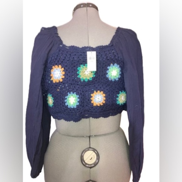 NWT, Aerie crocheted bohemian crop top, sz xs - Picture 2 of 4